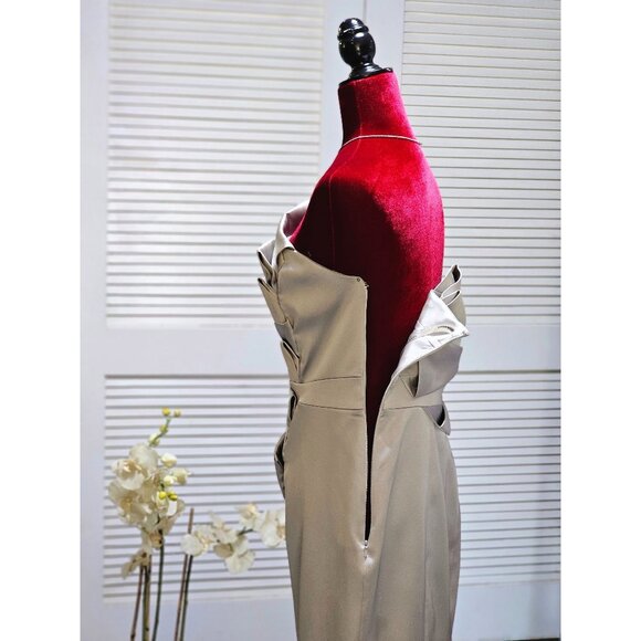 Karen Millen Women's Strapless Grey Cocktail Dress Pleat Details Sz 12 2447 - Picture 4 of 10